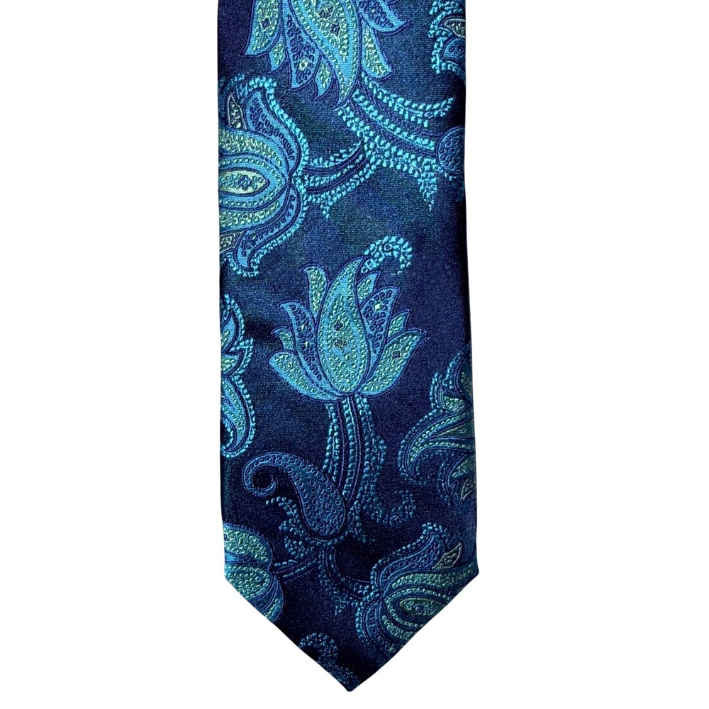Ted Baker 100% Silk Tie Made In Italy High Sheen Blue Green Paisley NWT